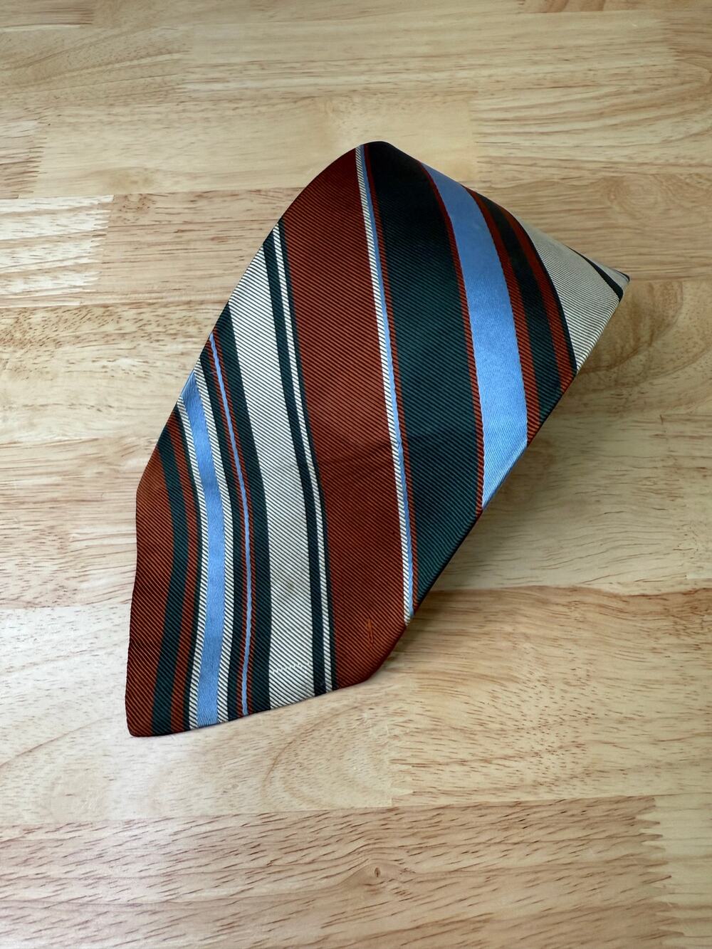 Vintage Yves Saint Laurent Men's Silk Neck Tie Brown Green Gold Stripes JL